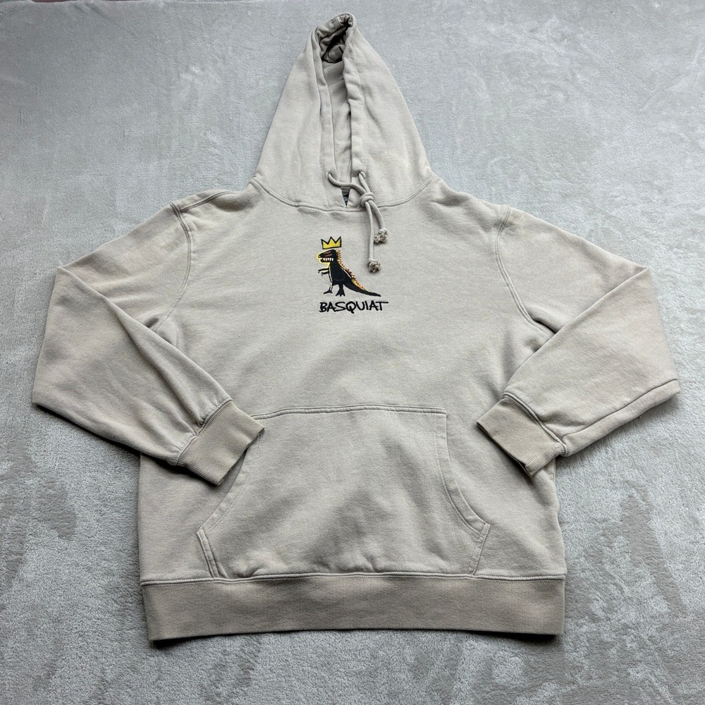 Basquiat Hoodie Men Large Tan Dinosaur Pez Dispenser Graphic Sweatshirt